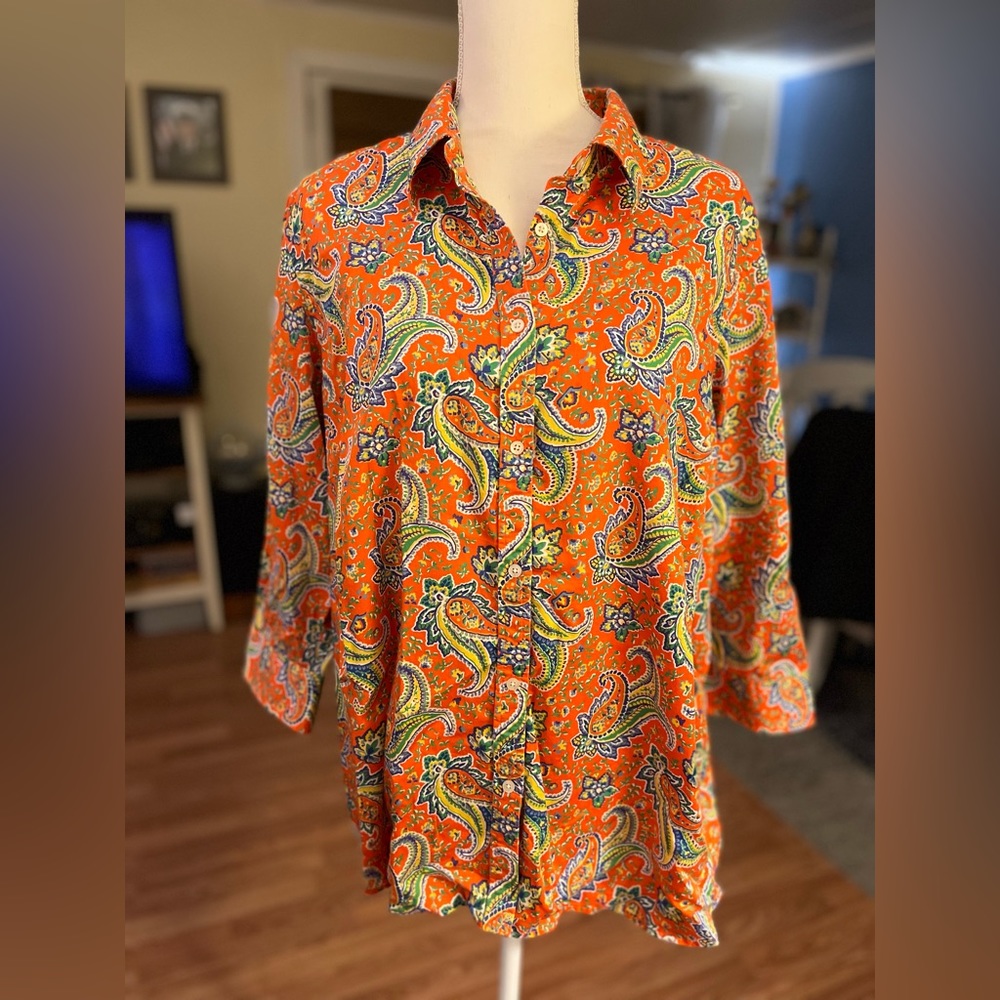 Womens, Lauren Ralph Lauren, Paisley button down three-quarter sleeve shirt